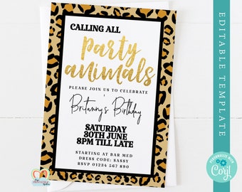 Printable Leopard Print Party Invitation Animal Print Birthday Invite Instant Download editable birthday invitation template party animal