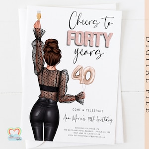 personalised 40th birthday invitation template custom portrait birthday invite for her cheers to 40 years editable invitation template