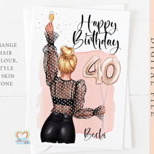 Personalisierte digitale Karte zum 40. Geburtstag für Tochter, Schwester, beste Freundin oder Cousine - personalisierbar und digitaler Download - print at home PDF