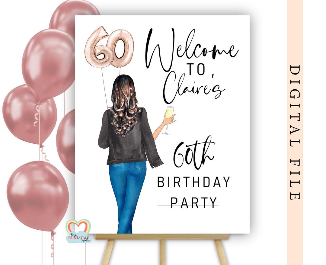60th Birthday Welcome Sign Rose Gold Party Sign Personalised 60 ...