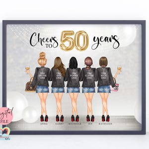 50歳の誕生日をお祝いするデジタルプリント｜カスタムベストフレンドグループアート｜面白いジャケットの名言｜女性へのパーソナライズギフト