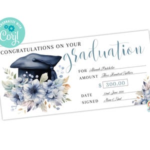 Printable Graduation Check Template: Editable Gift (euros, Pounds ...