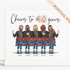 5 melhores amigos 40º aniversário presente para impressão personalizado 40º aniversário arte de parede brindes para 40 anos retrato personalizado diy impressão de aniversário personalizada