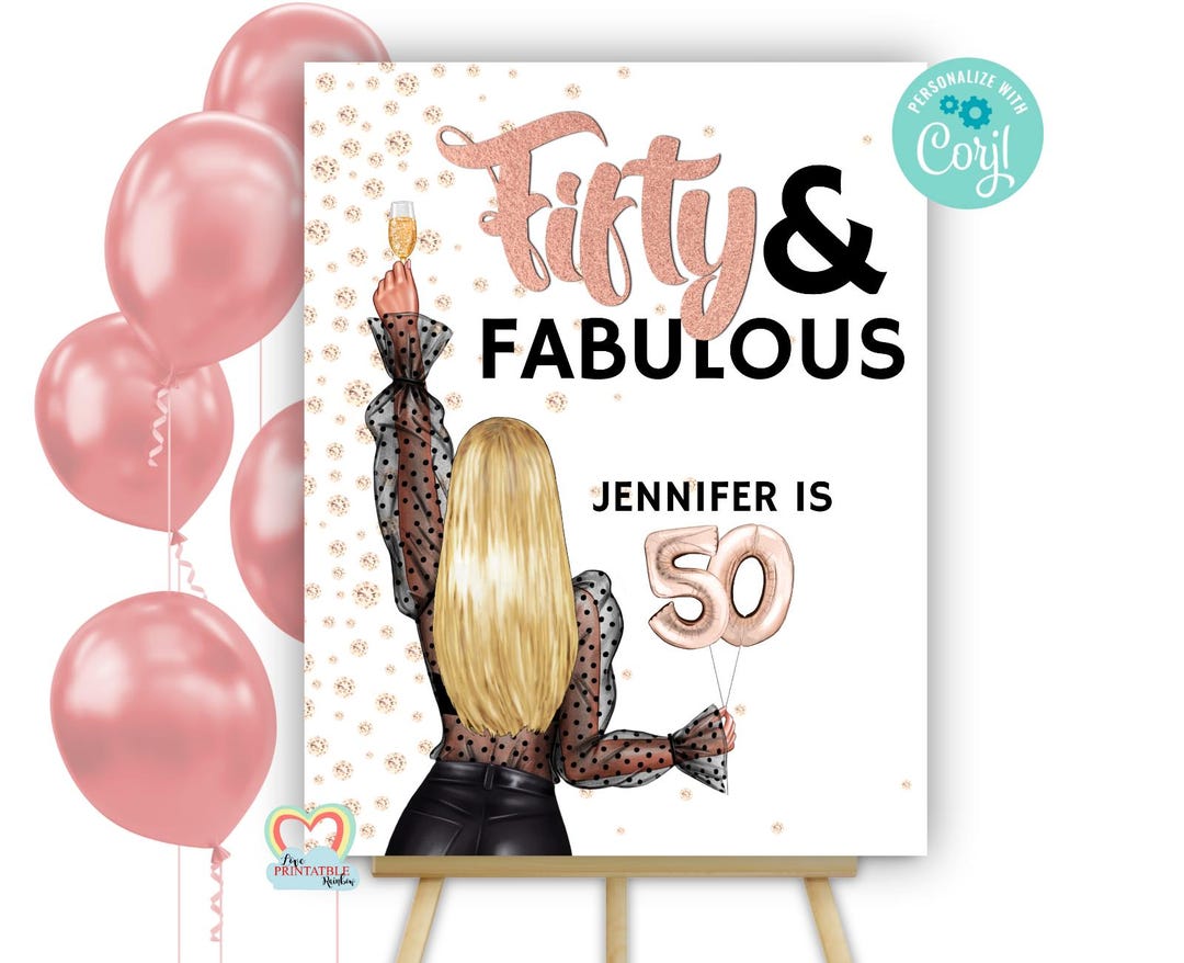 50th Birthday Party Welcome Sign: Custom Portrait Poster (DIY Editable 50th Birthday Party Welcome Sign: Custom Portrait Poster (DIY Editable
