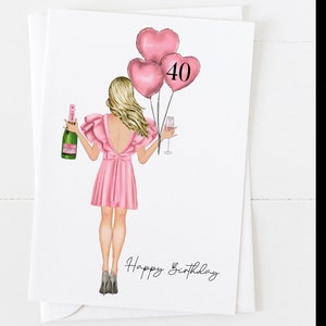 40th birthday card custom portrait 40 birthday instant download diy 40th birthday card printable for her champagne best friend 40 sign