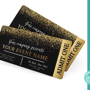 black and gold event ticket printable, editable event ticket, Senior Prom ticket, gold event ticket, diy event ticket, event ticket template