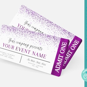Weißes Lila Event Ticket zum Ausdrucken, bearbeitbares Event Ticket, Senior Prom Ticket, Gold Event Ticket, DIY Event Ticket, Event Ticket Template