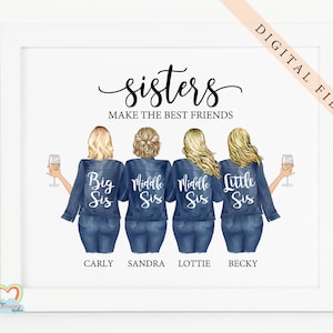 4 sisters personalised printable, 4 sisters gift, sister quote printable, sisters make the best friends, 4 sisters printable gift,