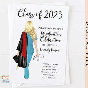 nurse graduation invite printable personalised graduation party invitation template editable class of 2022 GIRL graduate celebration