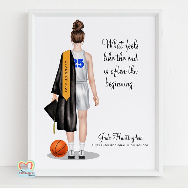 girl basketball graduation gifts, basketball graduation printable, editable graduation print, personalised basketball gift, class of 2023