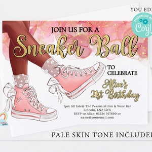 Editable Sneaker Ball Sweet Sixteen Birthday Invitation Birthday Party Invite pink girl sneaker gala 21st Birthday PRINTABLE Corjl