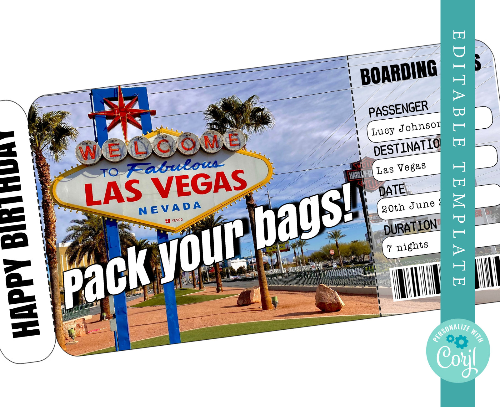 Las Vegas Boarding Pass Template Trip to Las Vegas Airplane Etsy