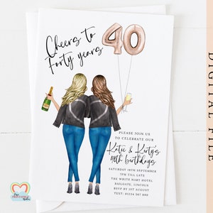 twins 40th birthday invite printable personalised 40th birthday party invitation cheers to 40 years twin girls custom party template