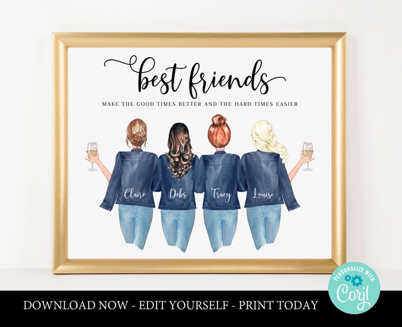 Personalised 4 best friends print card printable best friend | Etsy