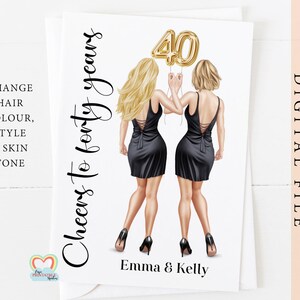 Twin or Best Friend 40th Birthday Card | Black and Gold Digital Invite | Printable & Personalized Cheers to Forty | printable birthday cards