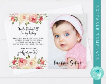 EDITABLE godparents card, will you be my godparents printable, godparents proposal instant download, printable card, godparents poem