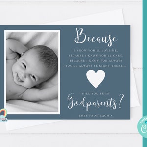 Carte de proposition modifiable pour parrain et marraine avec photo | Modèle Corjl | Imprimable Serez-vous mes parrains et marraines | Souvenir numérique de bébé