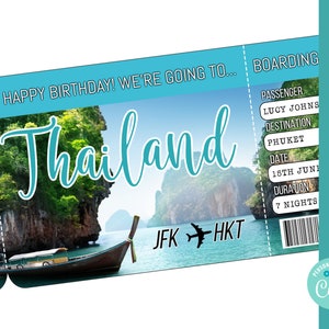 THAILAND boarding pass template trip to phuket airplane ticket printable editable boarding pass birthday surprise custom ticket corjl