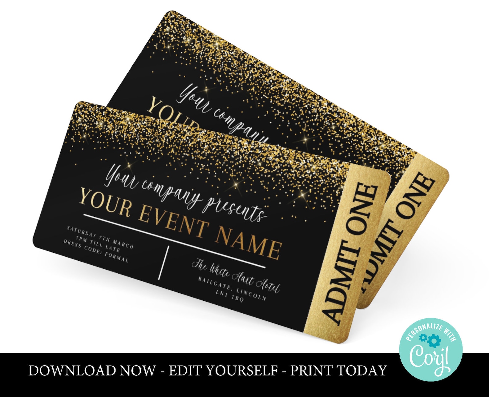 Black and gold event ticket printable editable event ticket Etsy
