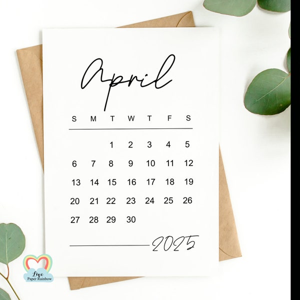 April 2025 calendar printable | baby due date April 2025 | pregnancy announcement April 2025 | instant download | save the date April 2025