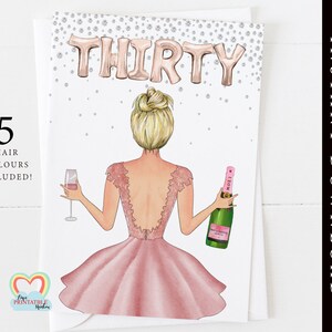 30th birthday card custom portrait 30 birthday instant download diy 30th birthday card printable for her champagne best friend 30 sign
