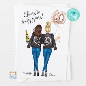 Meilleur ami carte 60e anniversaire imprimable carte 60e anniversaire personnalisée, acclamations à 60 ans portrait personnalisé corjl carte d'anniversaire personnalisée,