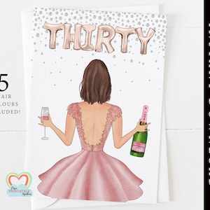 Carte 30e anniversaire portrait personnalisé 30 anniversaire à télécharger bricolage carte 30e anniversaire imprimable pour elle, champagne meilleur ami 30 signe