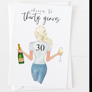 Cheers to 30 years 30e verjaardagskaart aangepast portret 30e verjaardag instant download diy 30e verjaardagskaart afdrukbaar voor haar wijnchampagne