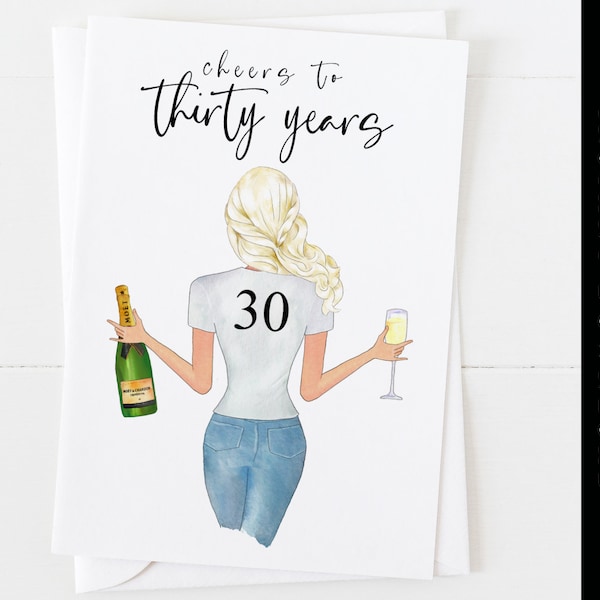 cheers to 30 years 30th birthday card custom portrait 30 birthday instant download diy 30th birthday card printable for her wine champagne