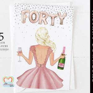 Cartão de aniversário de 40 anos retrato personalizado 40 aniversário download instantâneo faça você mesmo cartão de aniversário de 40 anos para impressão para sua melhor amiga champanhe 40 sinal