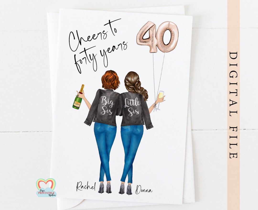 Sister 40th Birthday Card Printable Personalised 40th Birthday Card ...