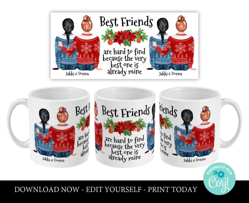 Download Best friends christmas mug sublimation template editable ...