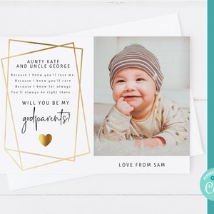 EDITABLE godparents card, will you be my godparents printable, godparents proposal instant download, photo upload,  corjl, godparents poem