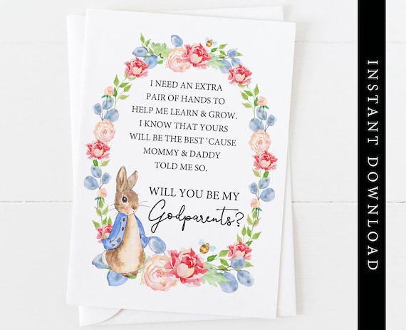 Godparents Card Template Printable Godparents Poem Instant | Etsy