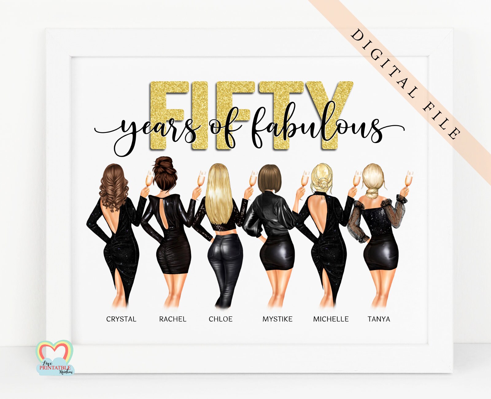 6 Friends 50th Birthday Print Digital Download 50 Birthday Etsy