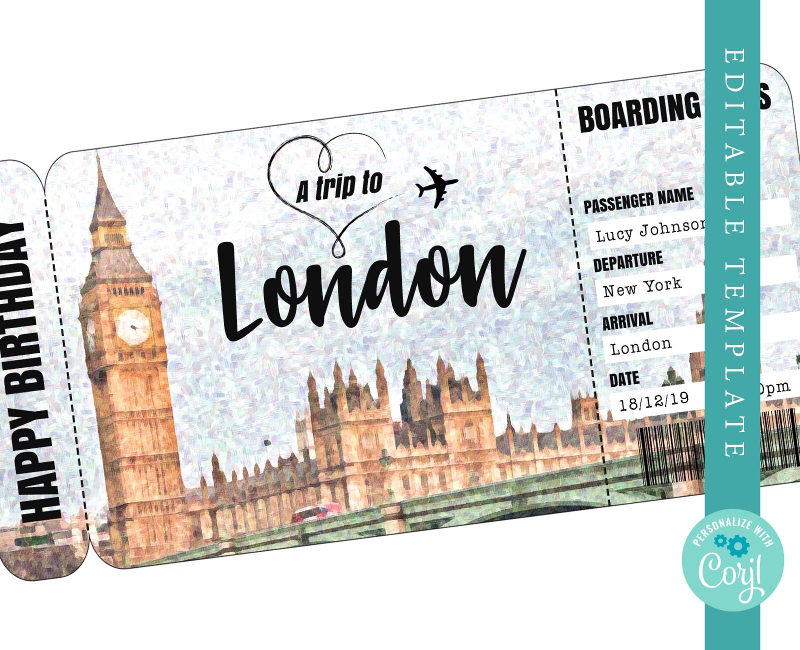 London Boarding Pass Template Trip to London Airplane Ticket - Etsy UK