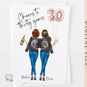 best friend 30th birthday card printable personalised 30th birthday card cheers to 30 years custom portrait corjl custom birthday card,