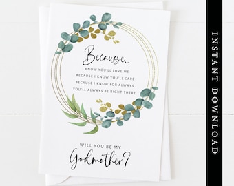 Godmother Proposal Card: Eucalyptus Floral Wreath (Digital Download)