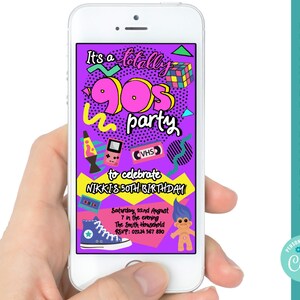 90s birthday party evite totally 90s Birthday party electronic editable invitation sms retro for him her text Instant download digital