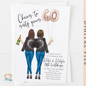 twins 60th birthday invite printable personalised 60th birthday party invitation cheers to 60 years twin girls custom party template