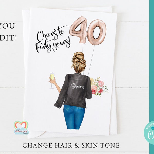 personalised birthday card template cheers to 40 years editable 40 birthday card instant download corjl portrait best friend birthday gift