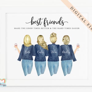 personalisierte 4 beste Freunde Druck Karte druckbare beste Freund Zitat Download digital vermisse dich, beste Freunde machen die guten Zeiten besser diy pdf