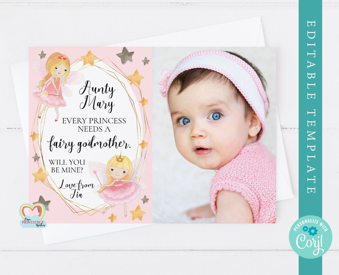 EDITABLE Godmother Card, Be My Fairy Godmother Printable, Godmother ...
