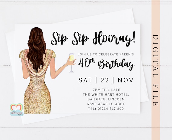 40th Birthday Invitation, Forty Invitation Template, Gold