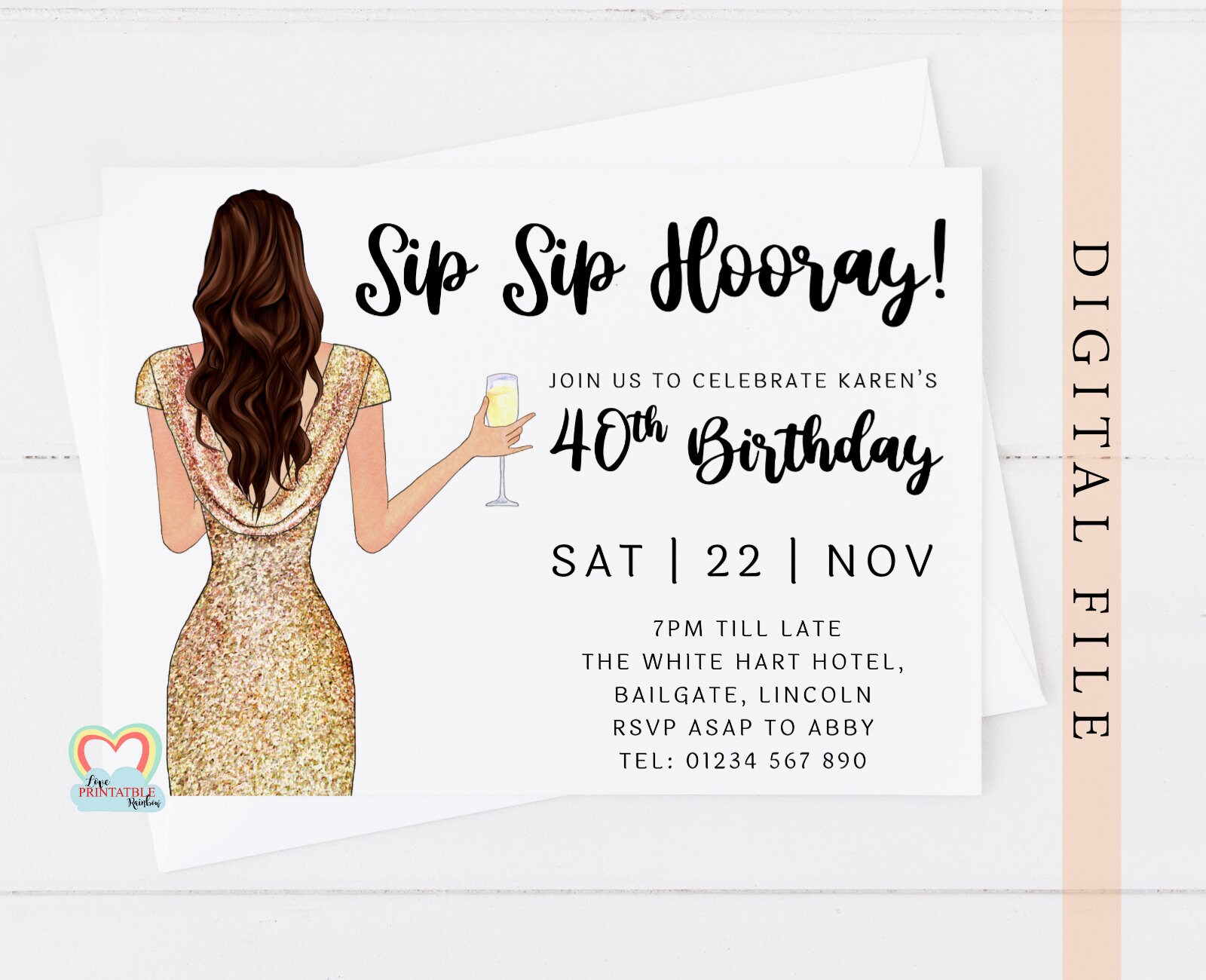 Personalised 40th Birthday Invitation Template Custom Portrait Birthday Invite for Her Sip Sip Hooray Editable Invitation Template Corjl 40 - Etsy for Free Printable 40th Birthday Invitations
