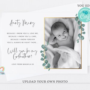 Tarjeta de madrina IMPRIMIBLE, serás mis padrinos imprimible, propuesta de padrinos descarga instantánea, poema de padrinos, tarjeta de foto de padrinos