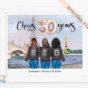 Personalisierte Beste Freunde Digitale Kunst, Paris Thema Druck, Geschenk zum 50