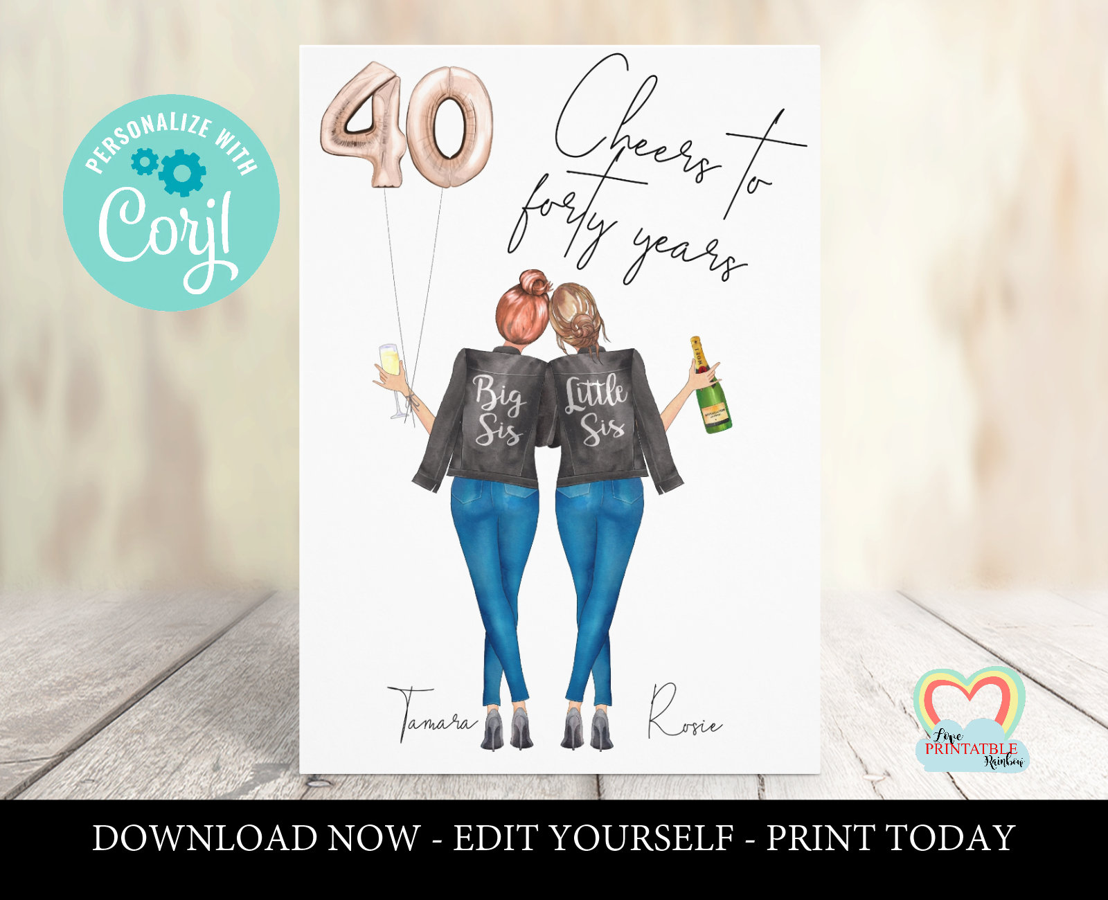 Sister 40th birthday card printable personalised 40th birthday | Etsy