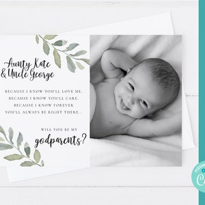EDITABLE godparents card, will you be my godparents printable, godparents proposal instant download, godparents poem, greenery