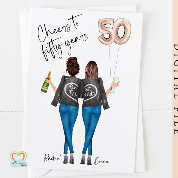 best friend 50th birthday card printable personalised 50th birthday card cheers to 50 years custom portrait corjl custom birthday card,
